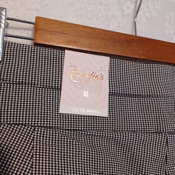 CANDIES Audrey Pullon Houndstooth Black White Stretch No Gap Flattening Pants - Picture 8 of 9